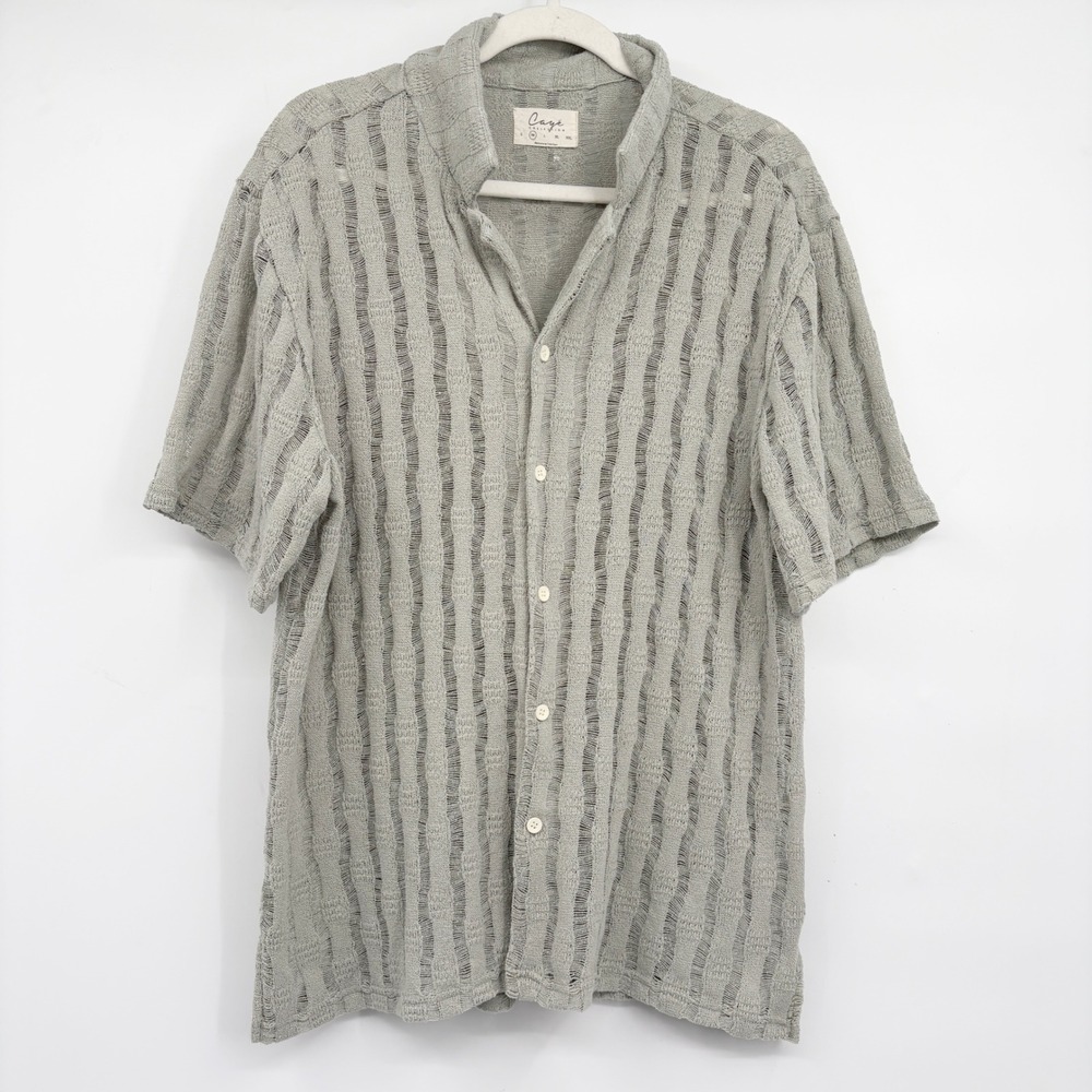 Caye Collection Mens Sage Green Open Knit Coastal Button Up Shirt Size M